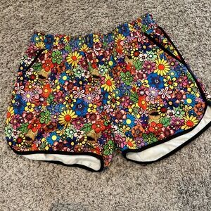 Koralhy Colorful Floral Running Shorts Women's Size L Elastic Waist Lined